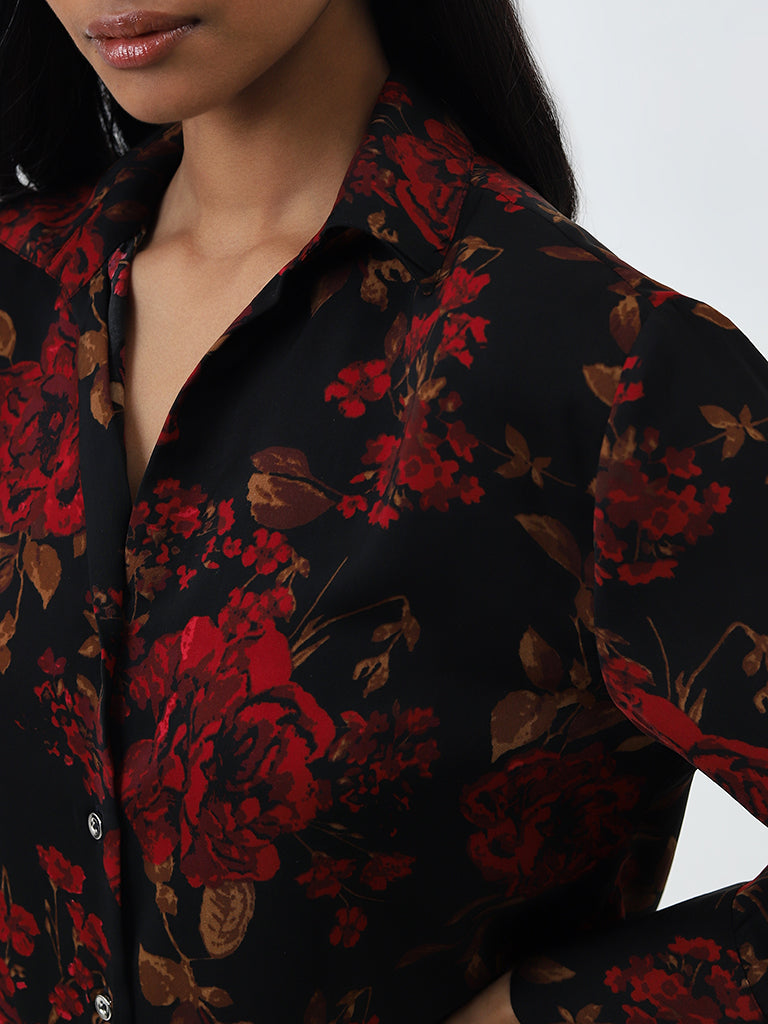 Wardrobe Black Floral Printed Shirt