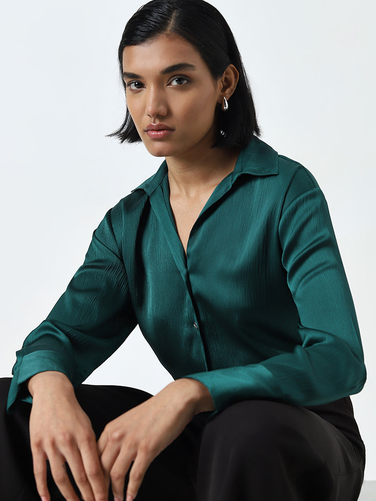 Wardrobe Green Self Design Shirt