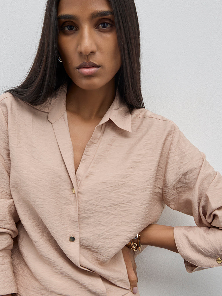 Buy Wardrobe Beige Crinkle Textured Shirt from Westside