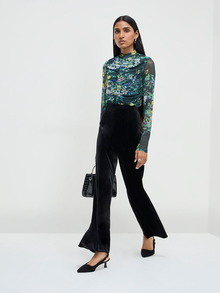 Wardrobe Green Botanical-Themed Ruched Top