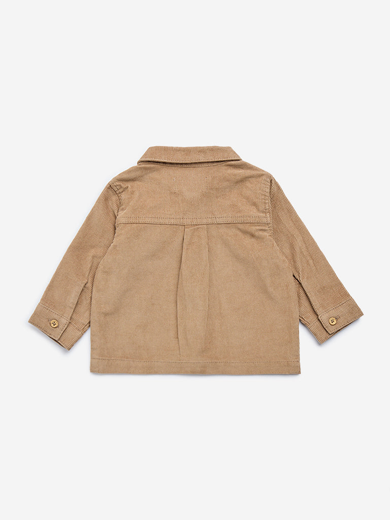 HOP Baby Brown Animal Embroidered Cotton-Blend Shirt