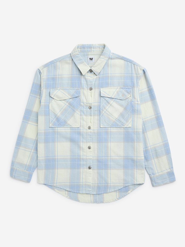 Y&F Kids Blue Checkered Cotton Shirt