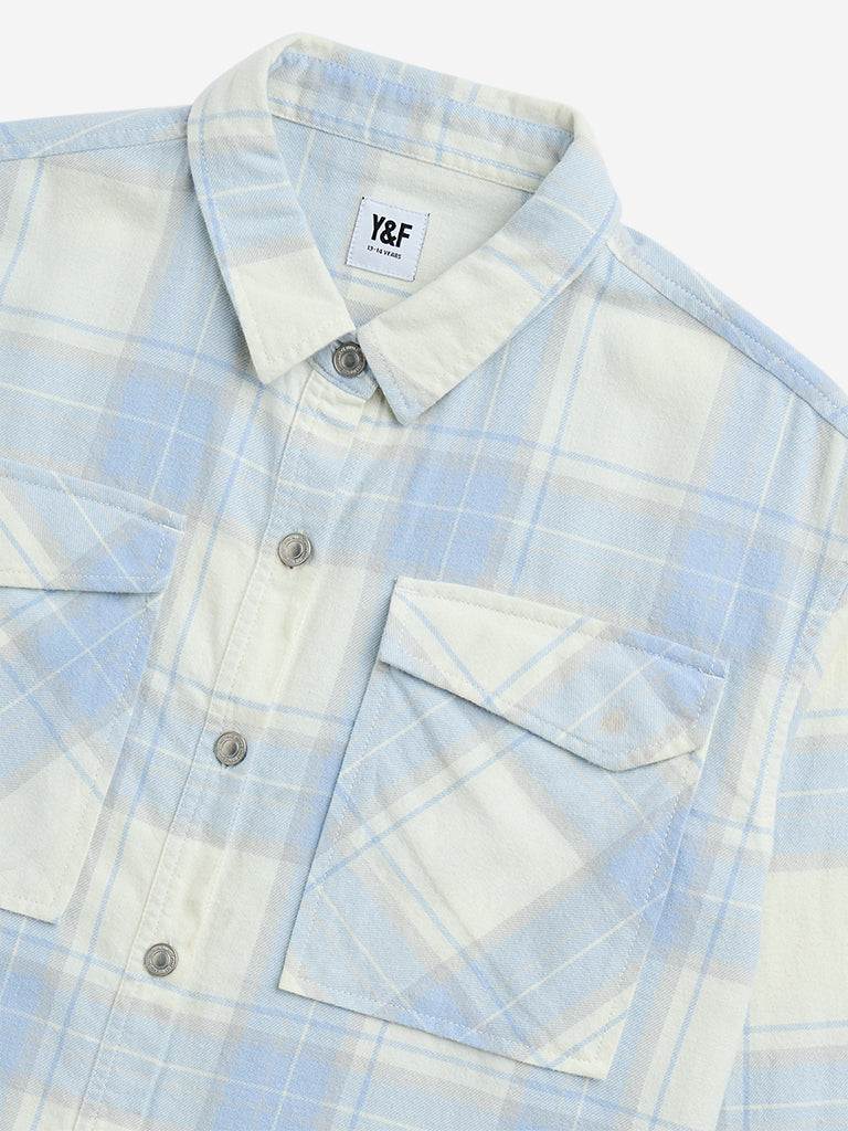 Y&F Kids Blue Checkered Cotton Shirt