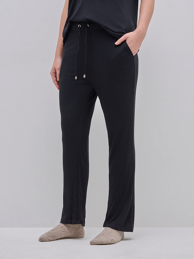 Wunderlove Black Ribbed High-Rise Lounge Pants