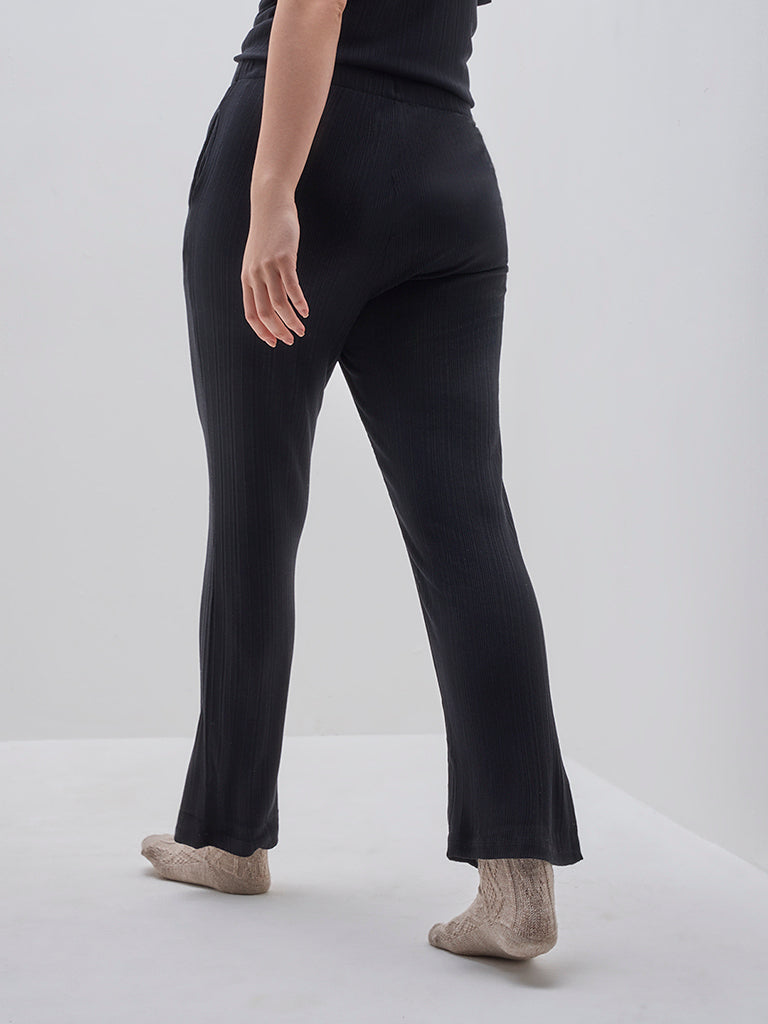 Wunderlove Black Ribbed High-Rise Lounge Pants
