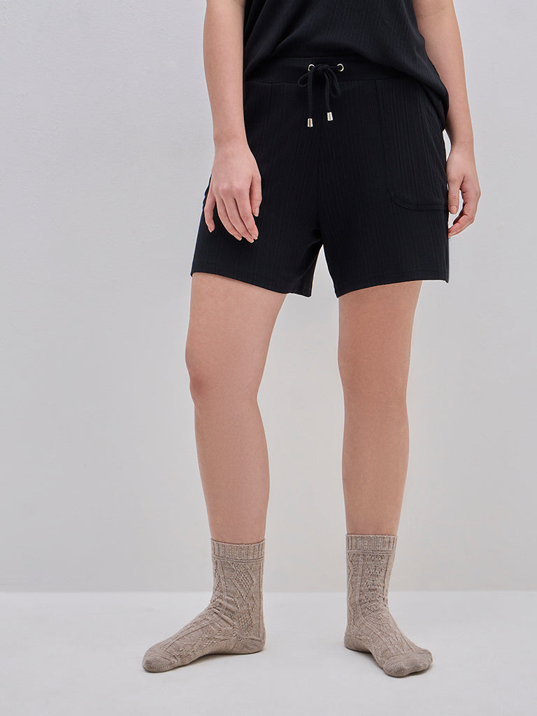 Wunderlove Black Ribbed High-Rise Shorts