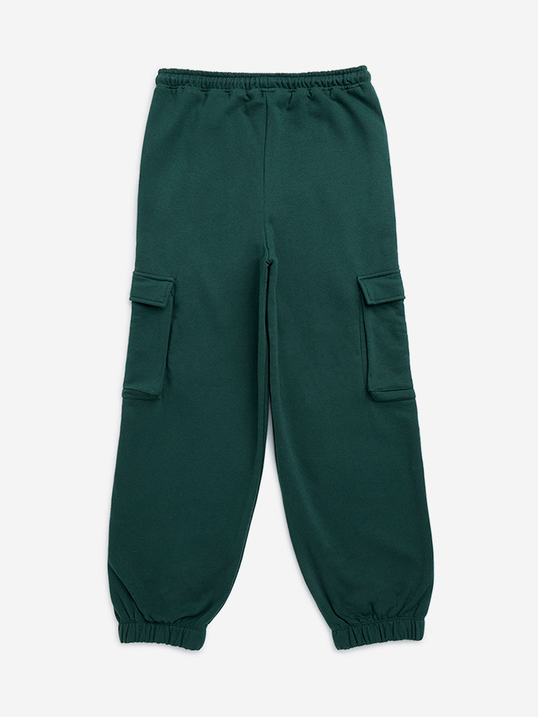 Y&F Kids Green Cargo-Style Mid-Rise Cotton-Blend Joggers