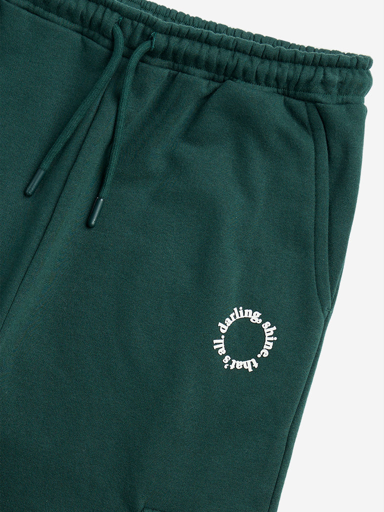 Y&F Kids Green Cargo-Style Mid-Rise Cotton-Blend Joggers
