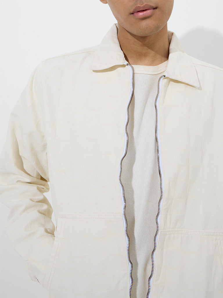 Nuon Off-White Self-Patterned Relaxed-Fit Denim Jacket