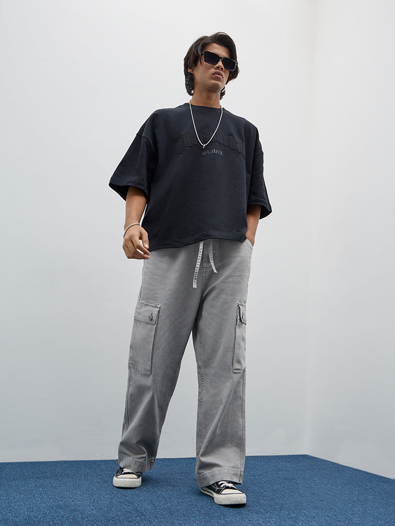 Nuon Grey  Cargo-Style Relaxed - Fit High - Rise Jeans