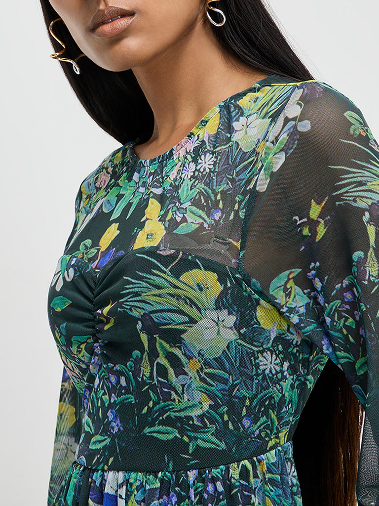 Wardrobe Green Botanical Design Fit-and-Flare Maxi Dress