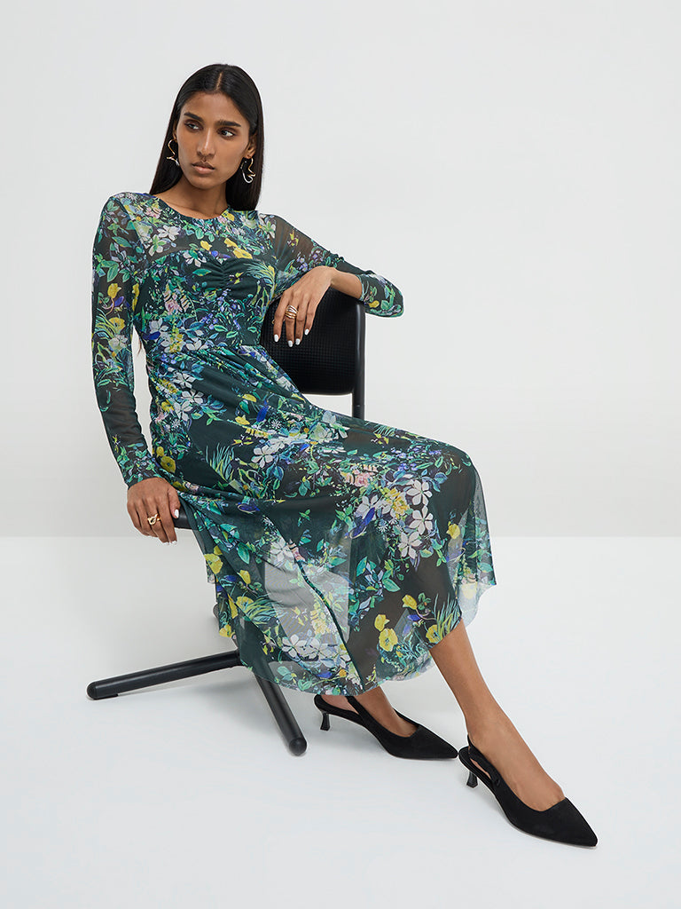 Wardrobe Green Botanical Design Fit-and-Flare Maxi Dress