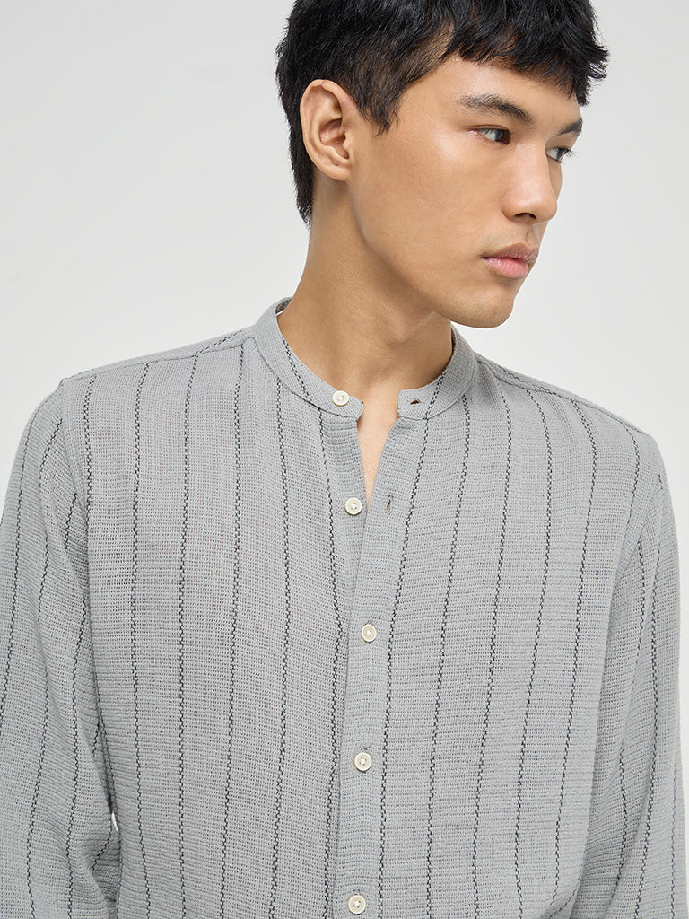 ETA Grey Knitted Resort-Fit Cotton Shirt