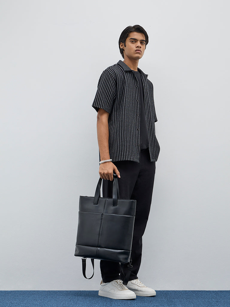 ETA Black Striped Relaxed-Fit Cotton-Blend Shirt