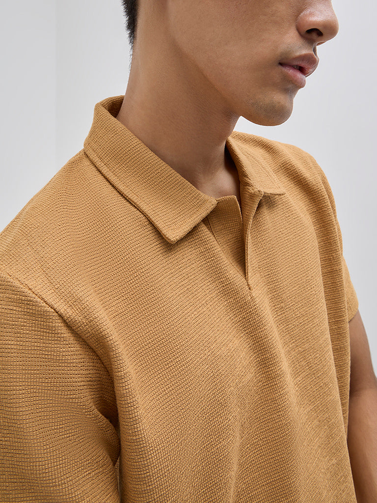ETA Mustard Relaxed-Fit Cotton Polo T-Shirt