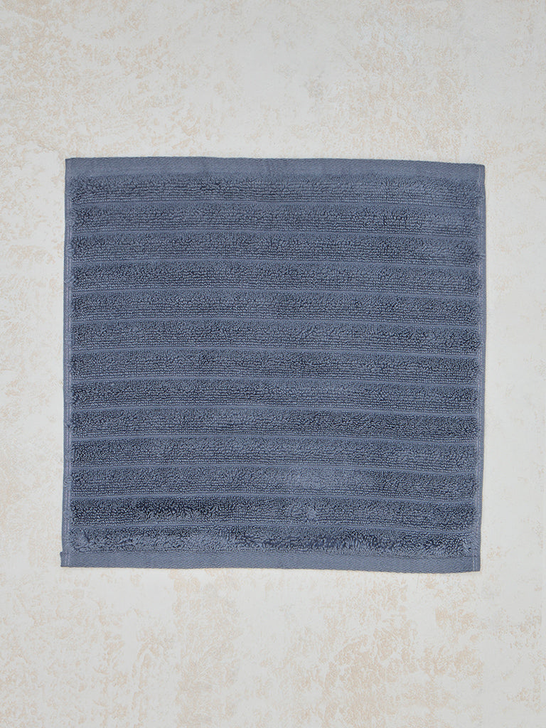 Westside Home Dark Blue Self-Striped Face Towel (Set of 2)