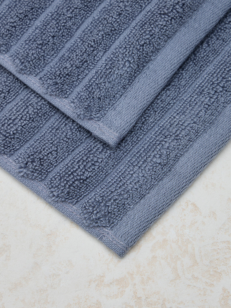 Westside Home Dark Blue Self-Striped Face Towel (Set of 2)