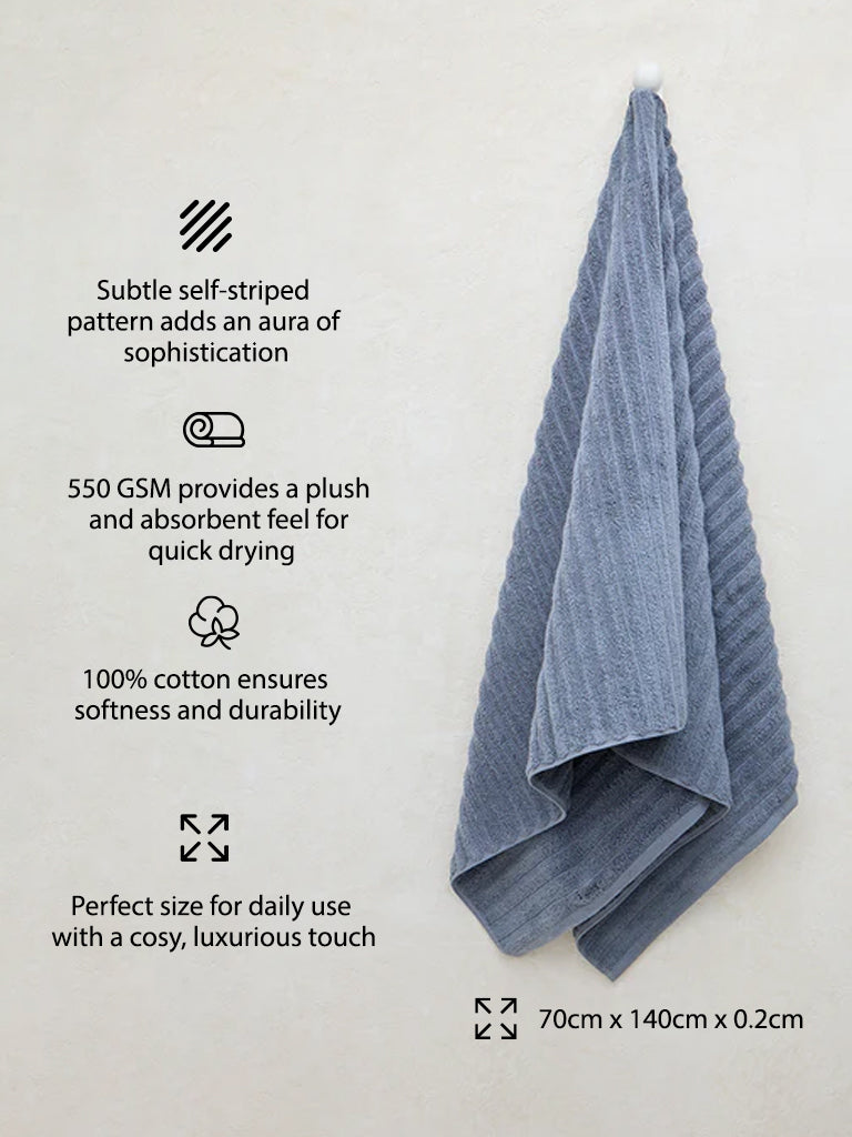 Westside Home Dark Blue Self-Striped Bath Towel