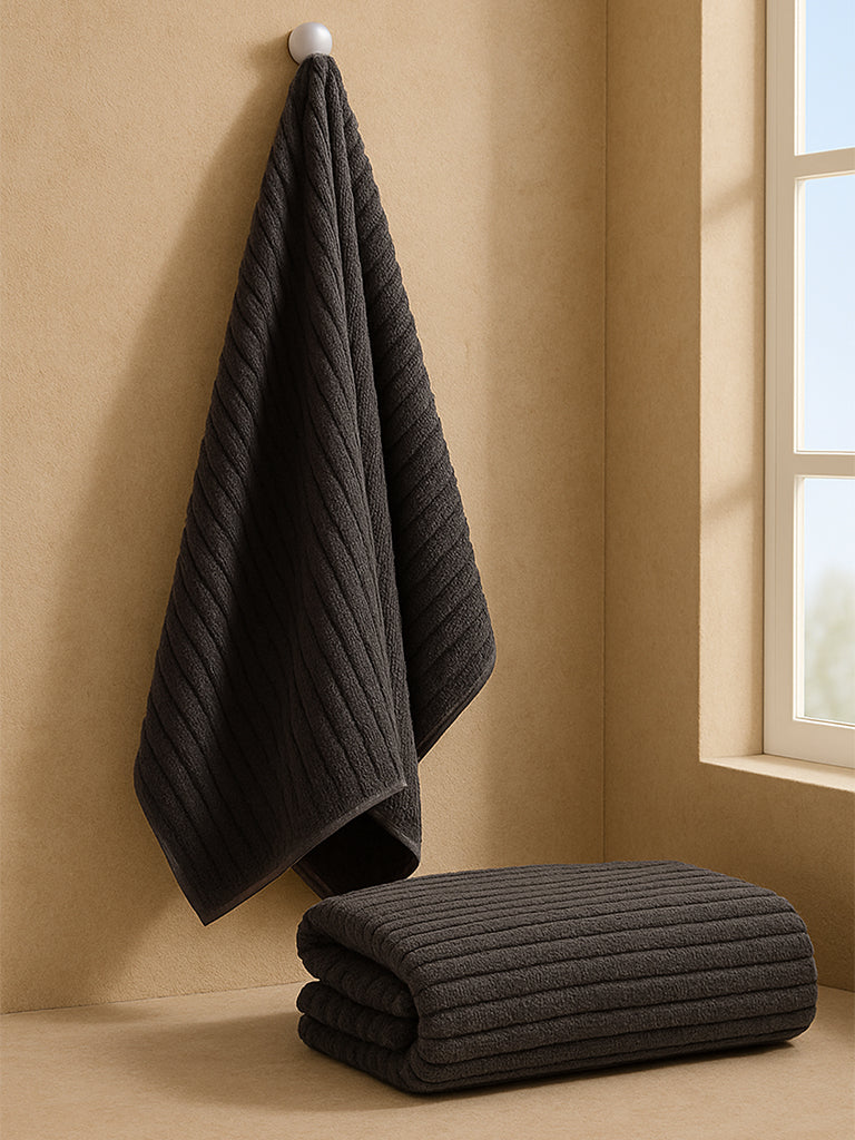 Westside Home Charcoal Self-Striped Bath Towel