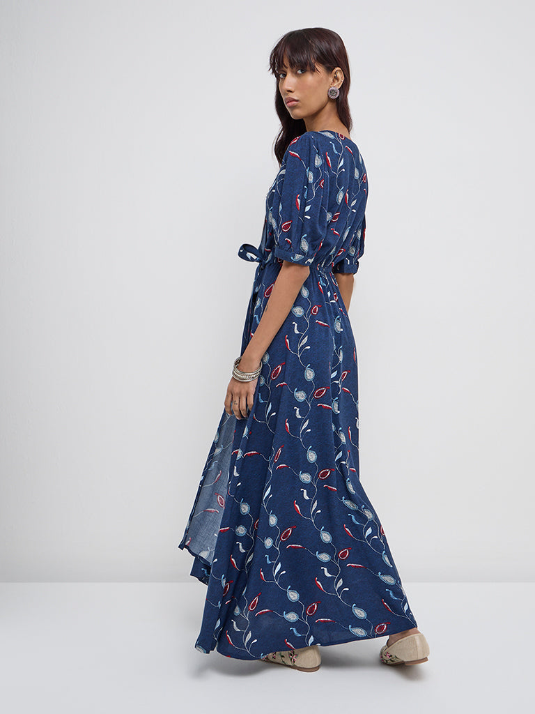 Bombay Paisley Indigo Paisley Design Wrap-Style Dress