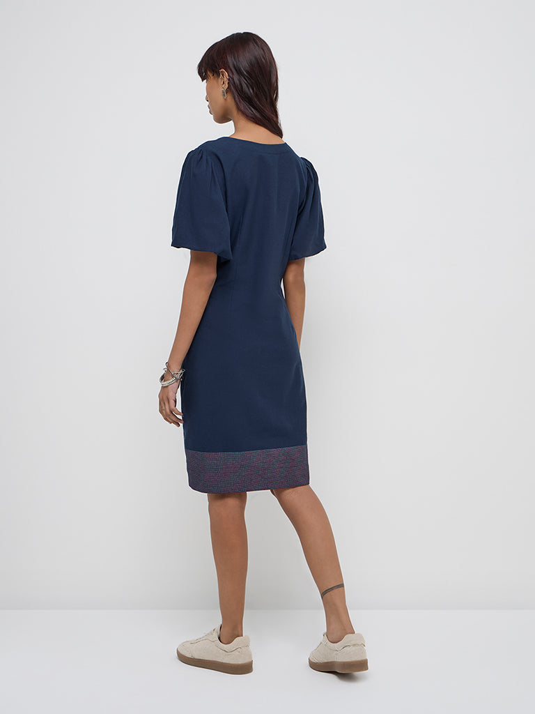 Bombay Paisley Navy Animal Design Cotton-Blend A-Line Dress