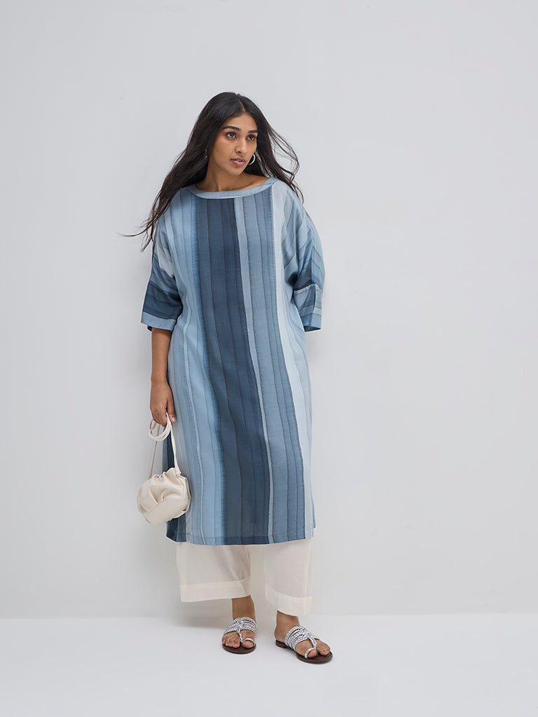 Diza Grey Striped Straight Kurta