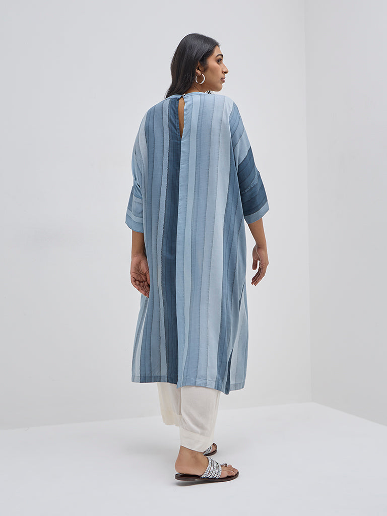 Diza Grey Striped Straight Kurta
