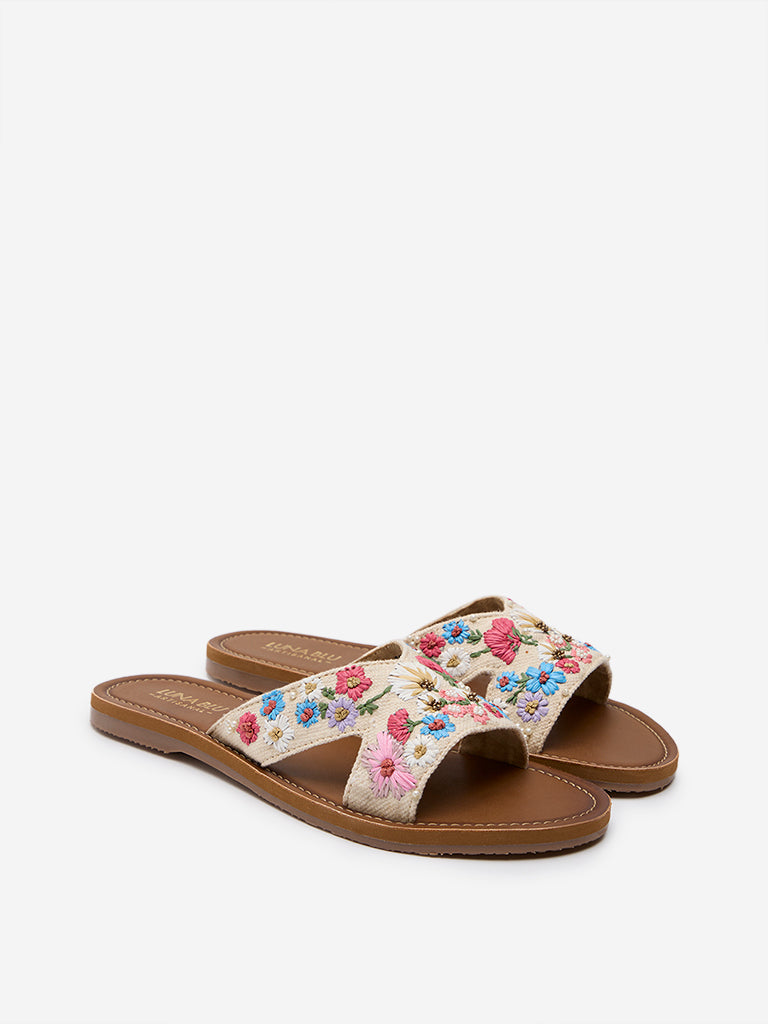 Buy LUNA BLU Multicolour Embroidered Slides from Westside