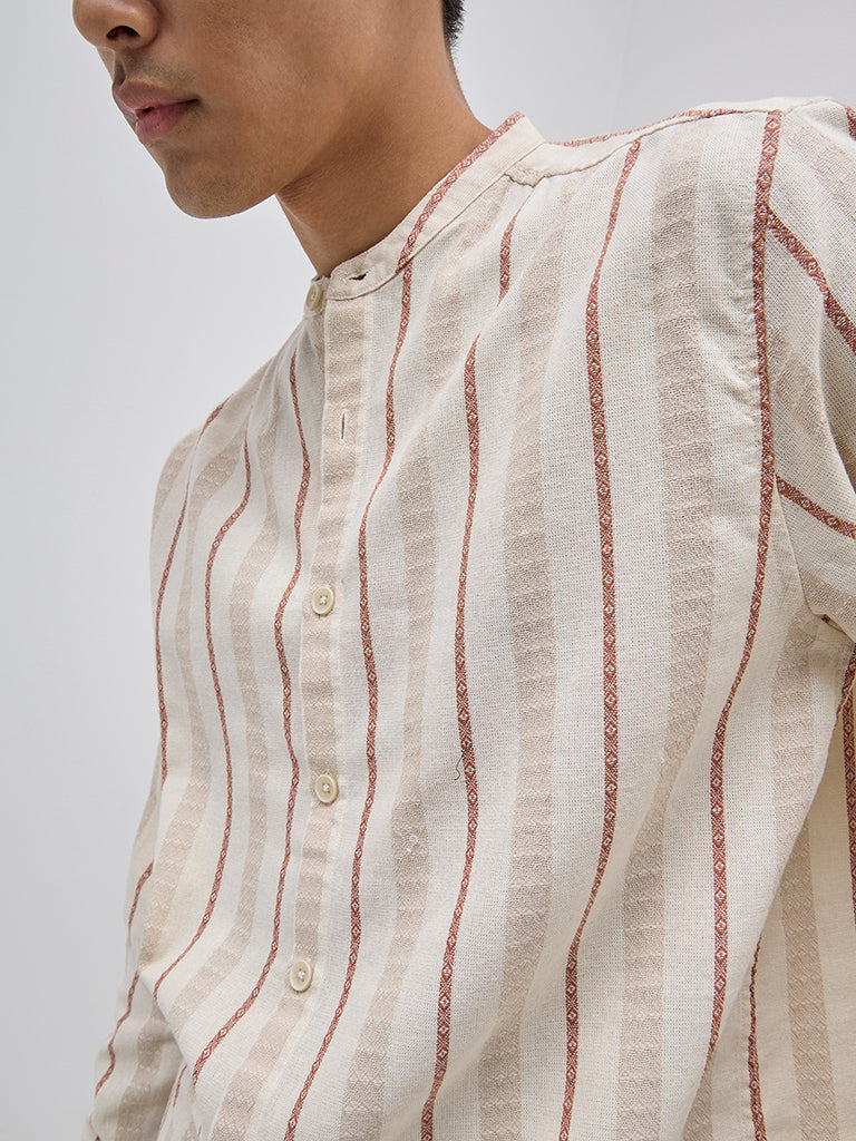 ETA Beige Striped Resort-Fit Cotton Shirt