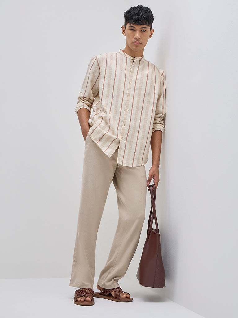 ETA Beige Striped Resort-Fit Cotton Shirt