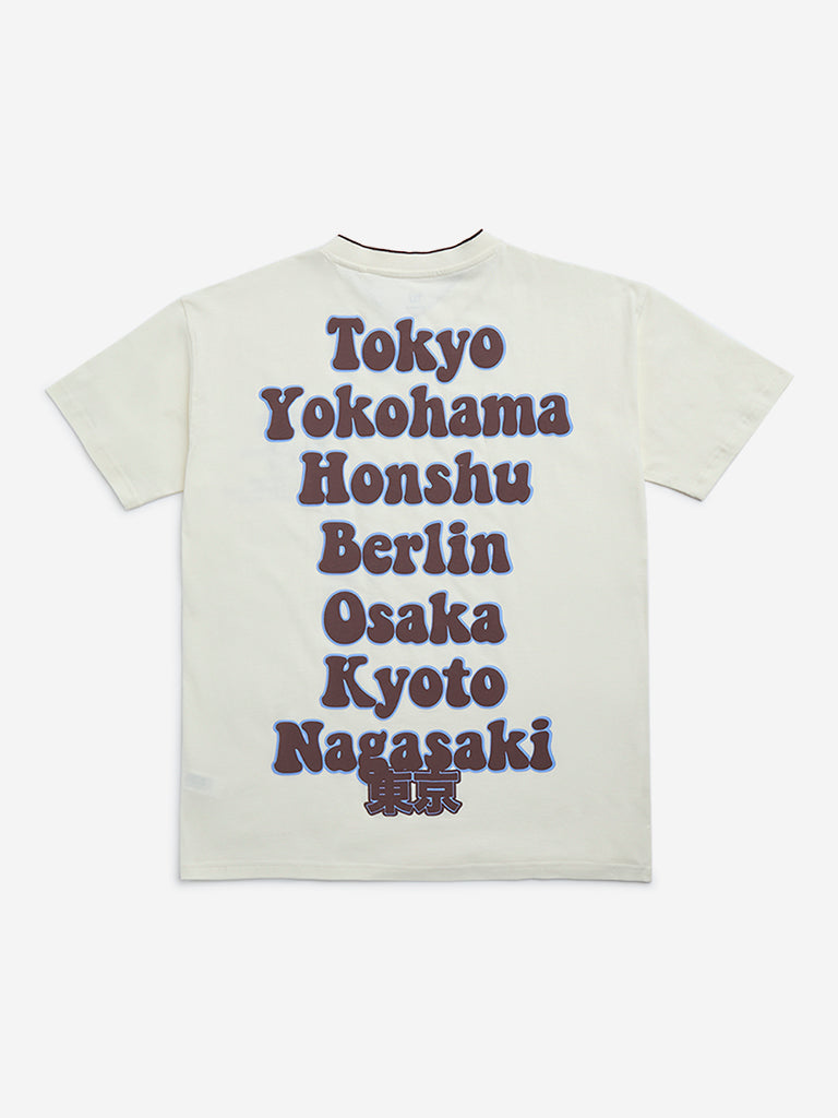 Y&F Kids Off-White Typographic Cotton T-Shirt