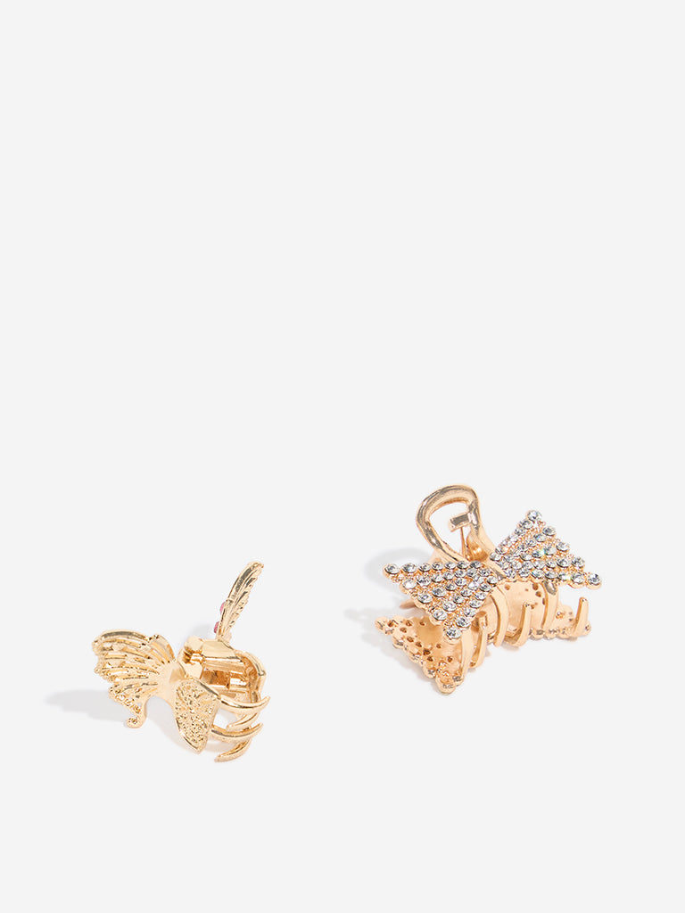 Westside Accessories Gold Diamante Embellished Butterfly Hair Clips - Pack of 2