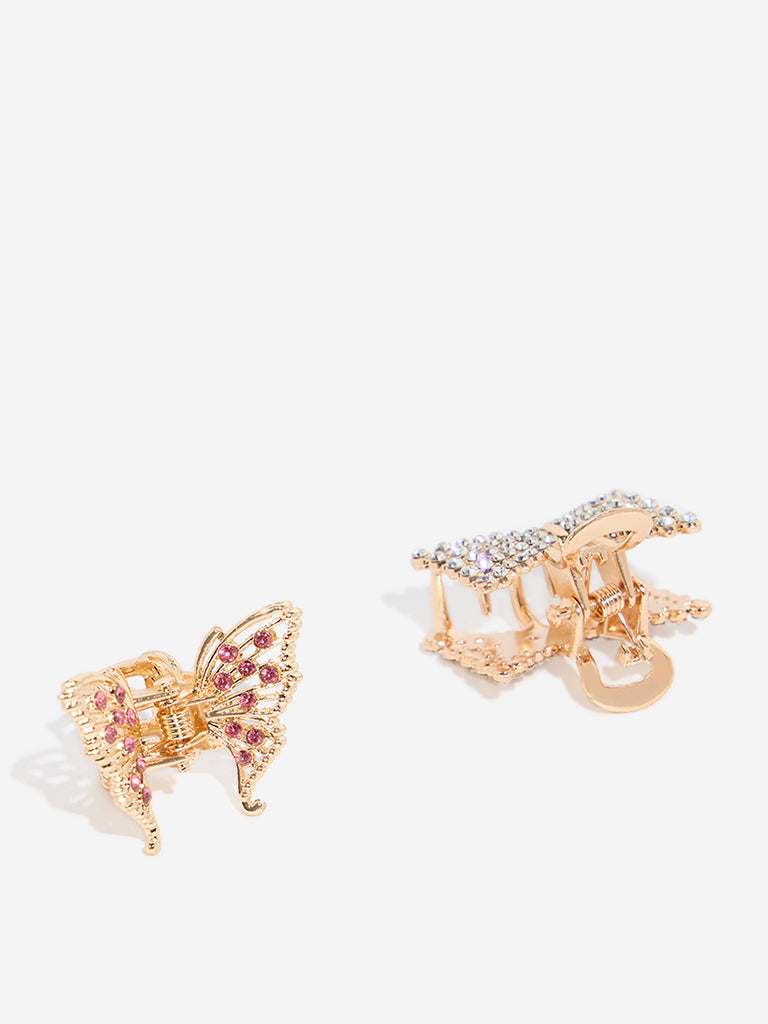 Westside Accessories Gold Diamante Embellished Butterfly Hair Clips - Pack of 2