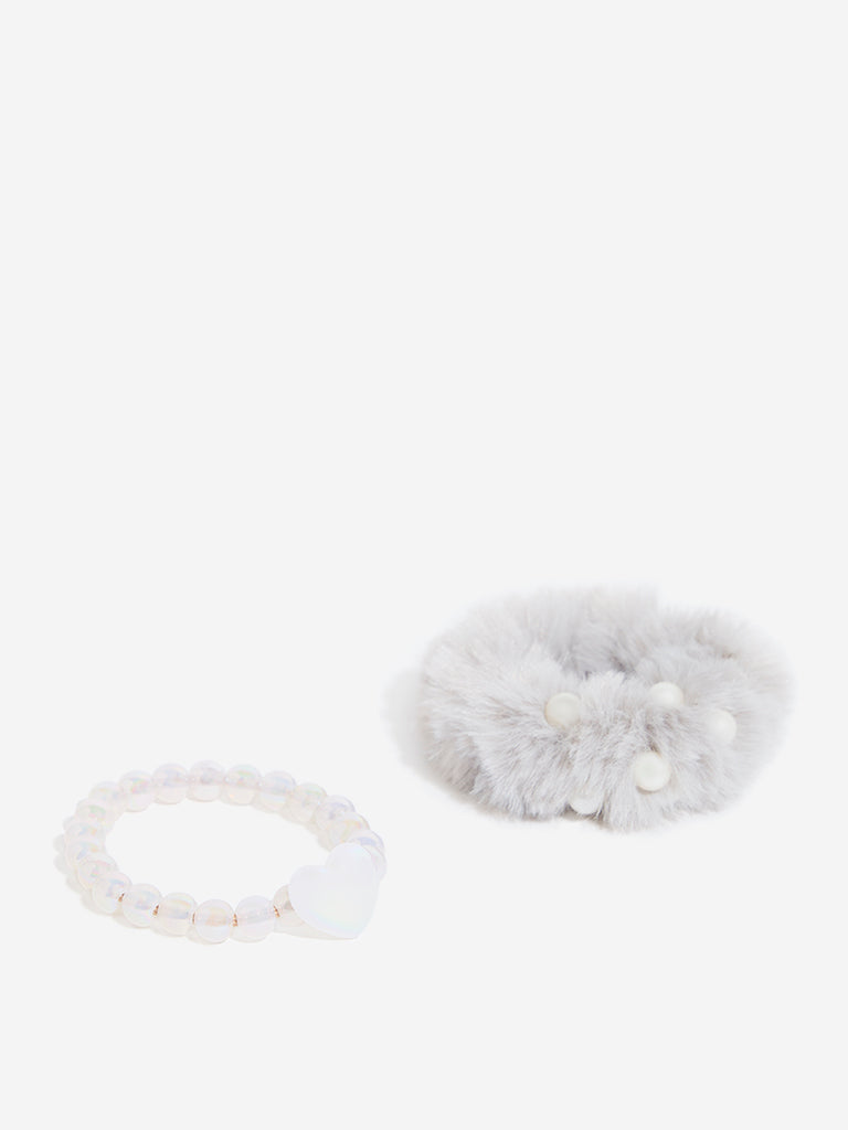 Westside Accessories Grey Pearl Embellished Scrunchies - Pack of 2