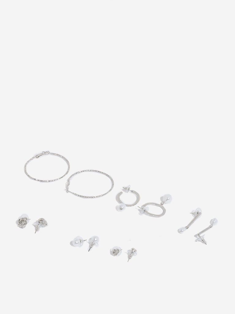 Westside Accessories Silver Studs and Hoops Earrings - Pack of 6