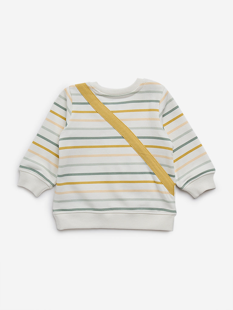 Westside HOP Baby Boy's White Striped Cotton-Blend Sweatshirt for Winter Wear Back View
