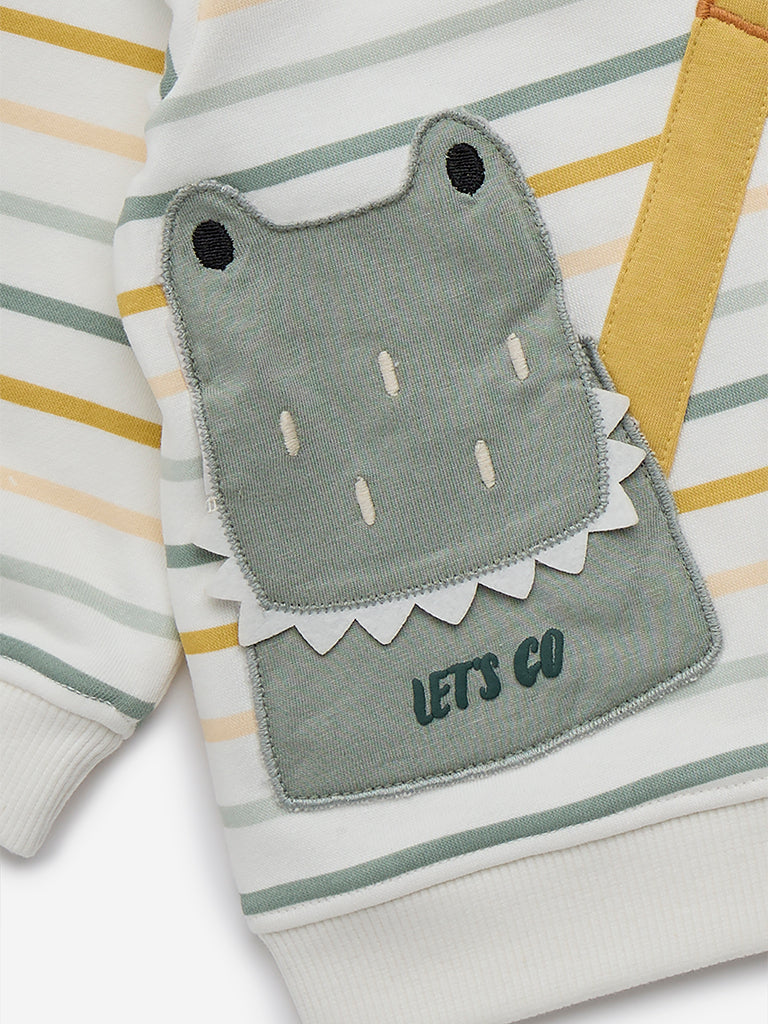 Westside HOP Baby Boy's White Striped Cotton-Blend Sweatshirt for Winter Wear Zoomed View