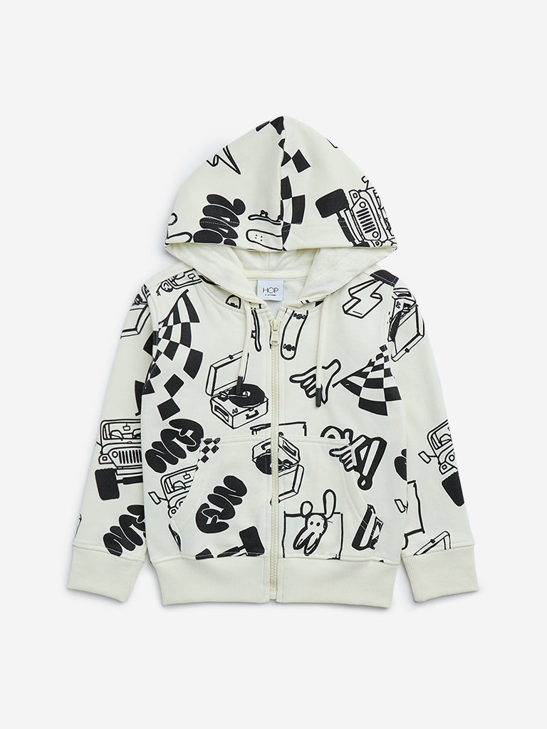 Off White Kids White Zip Hoodie HOP Kids Off-White Printed Cotton
