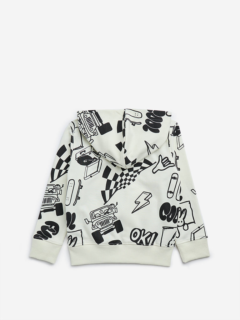 HOP Kids Off-White Printed Cotton-Blend Hoodie