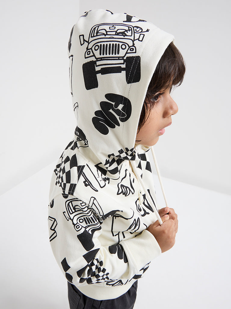 HOP Kids Off-White Printed Cotton-Blend Hoodie