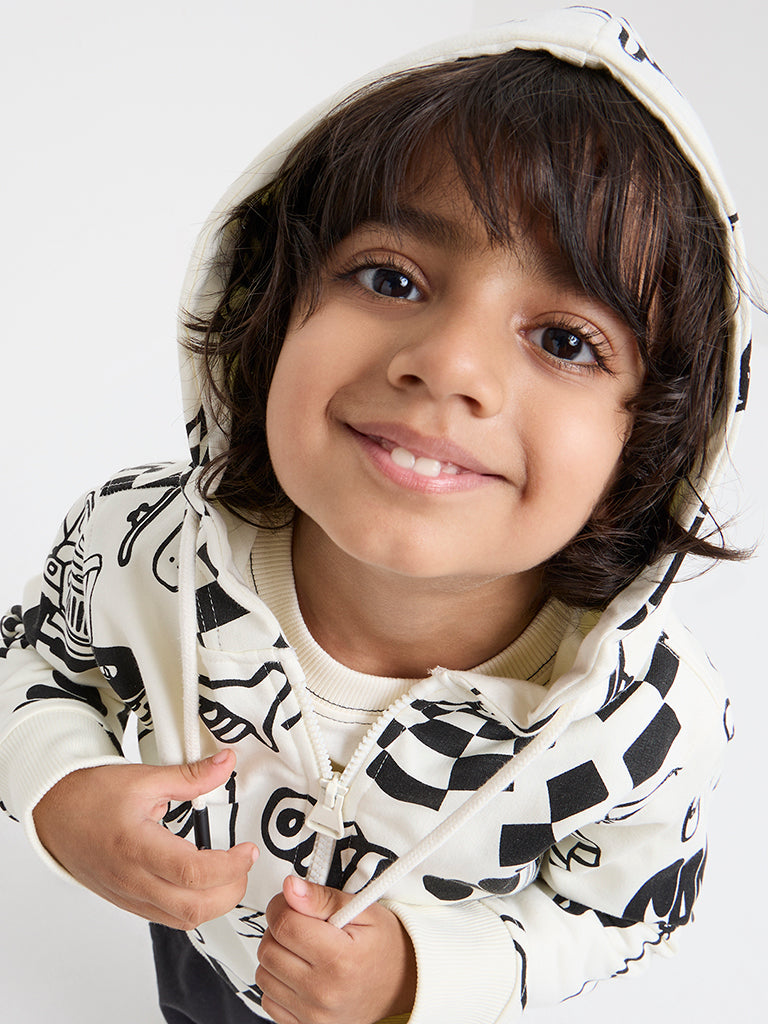 HOP Kids Off-White Printed Cotton-Blend Hoodie