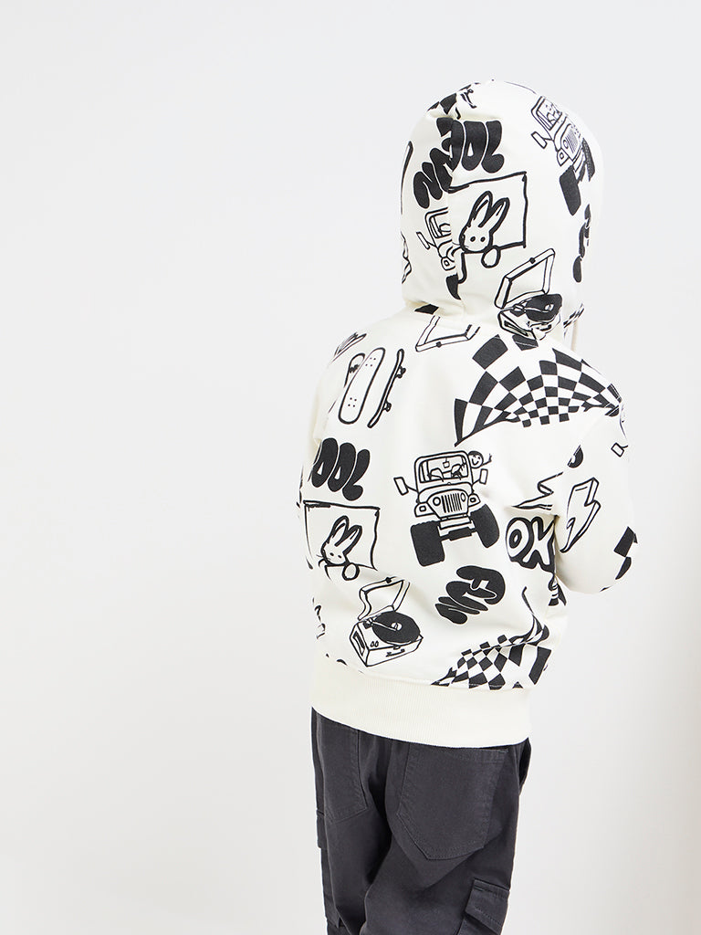 HOP Kids Off-White Printed Cotton-Blend Hoodie