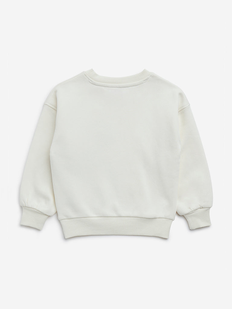HOP Kids Off-White Bow Design Cotton-Blend Sweatshirt