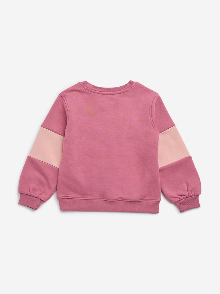 HOP Kids Pink Text Embroidered Cotton-Blend Sweatshirt