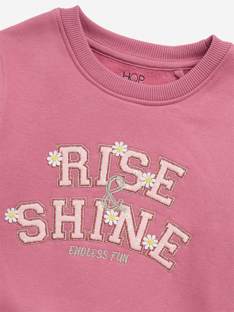 HOP Kids Pink Text Embroidered Cotton-Blend Sweatshirt