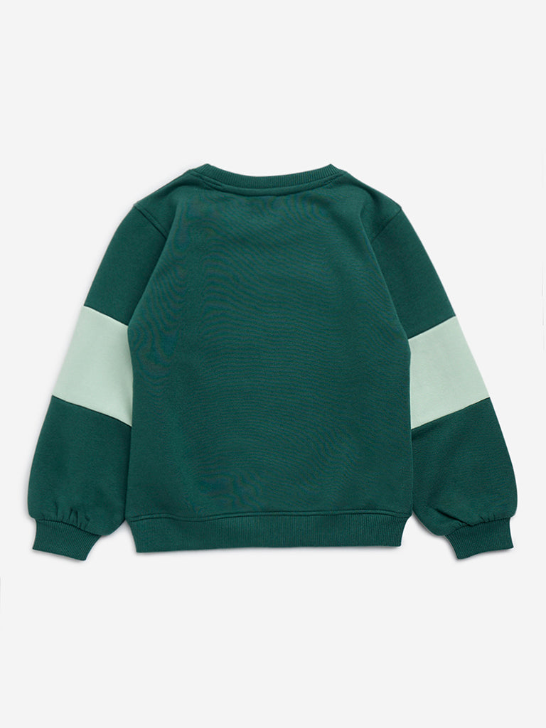 HOP Kids Dark Green Embellished Cotton-Blend Sweatshirt