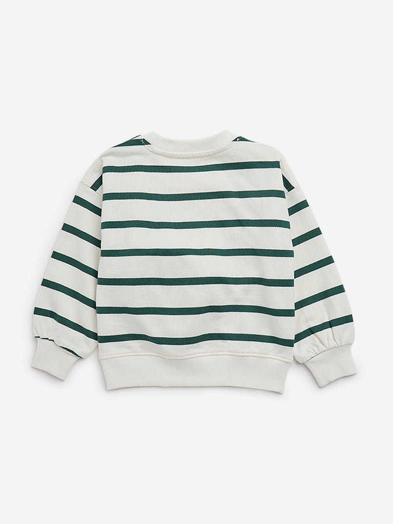 HOP Kids White Striped Cotton-Blend Sweatshirt