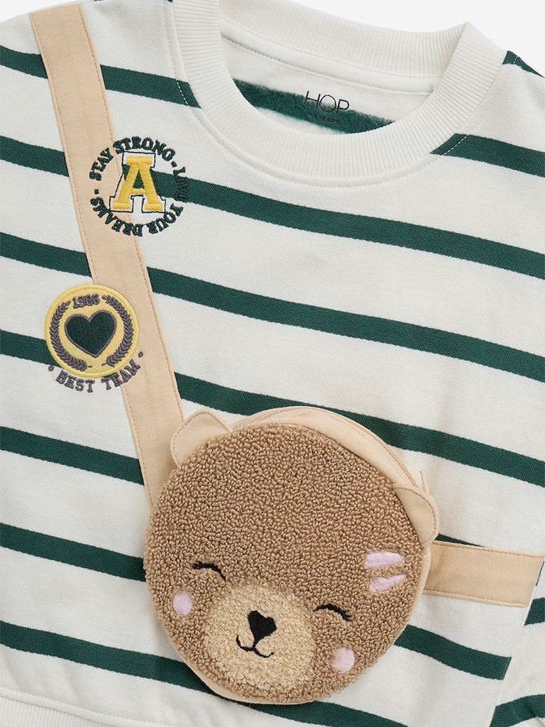 HOP Kids White Striped Cotton-Blend Sweatshirt