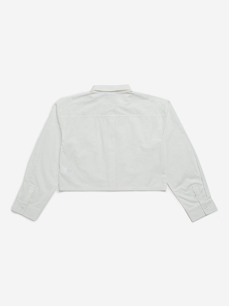 Y&F Kids White Embellished Cotton Shirt