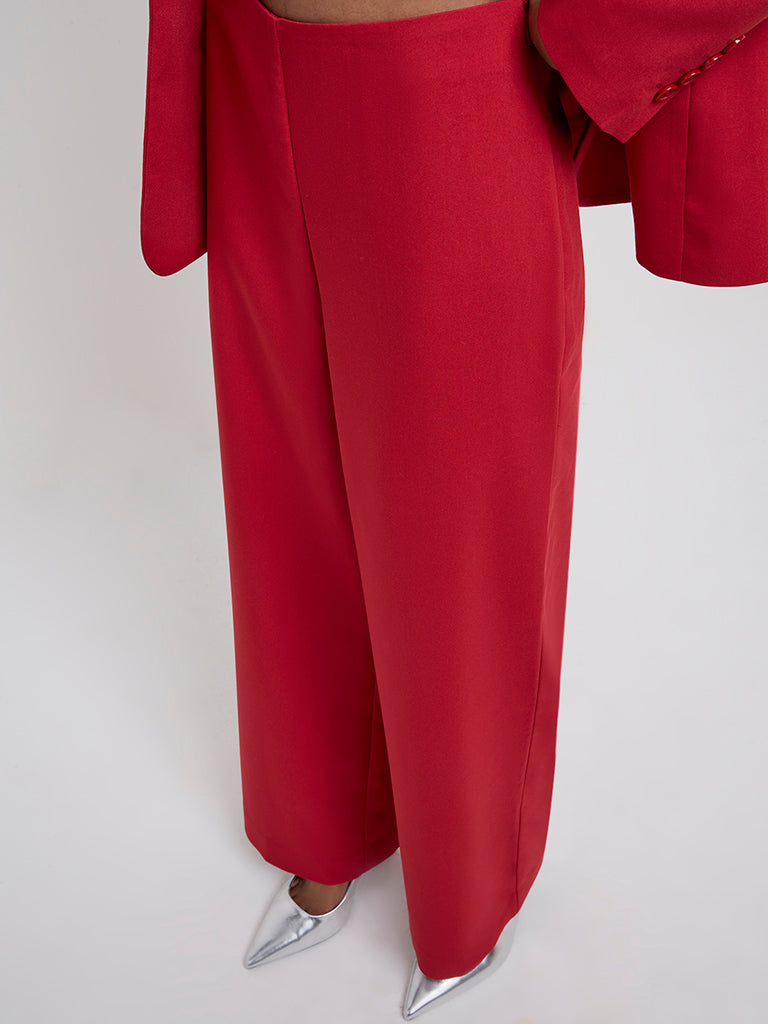 Wardrobe Red Wide-Leg High-Rise Trousers